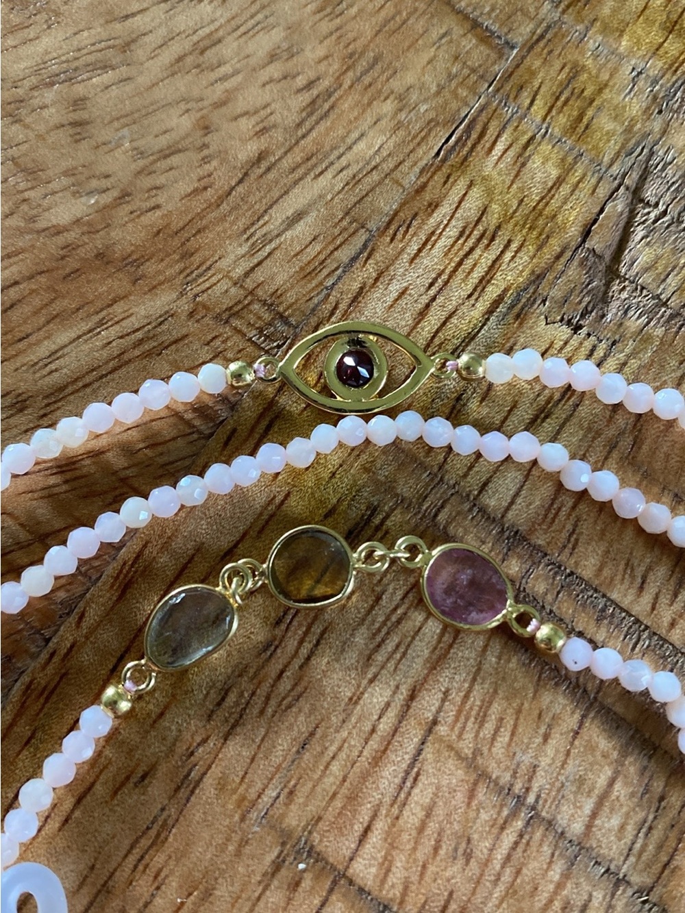 Pink Beaded Glasses Chain with Evil Eye and Gemstone Accents - Picture 3 of 4